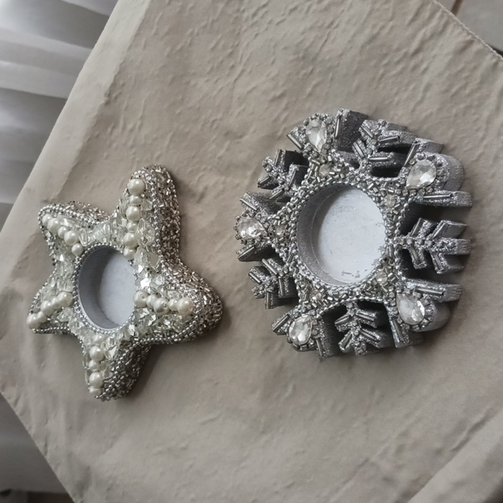 Festive, bright beaded candle holders.